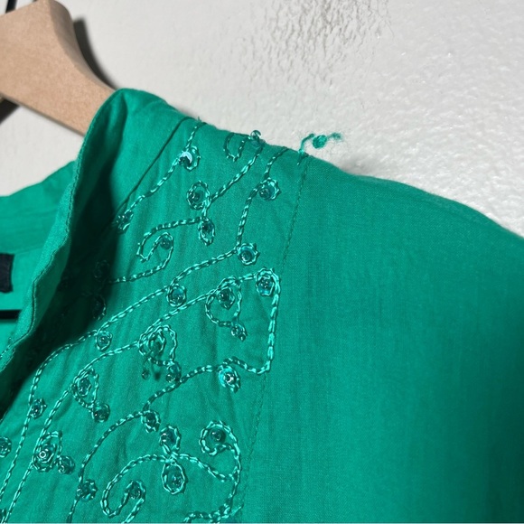 Greater Good Women Top XXL Kelly Green Embroidered Sequin Popover‎ Boho Cotton - Picture 2 of 9
